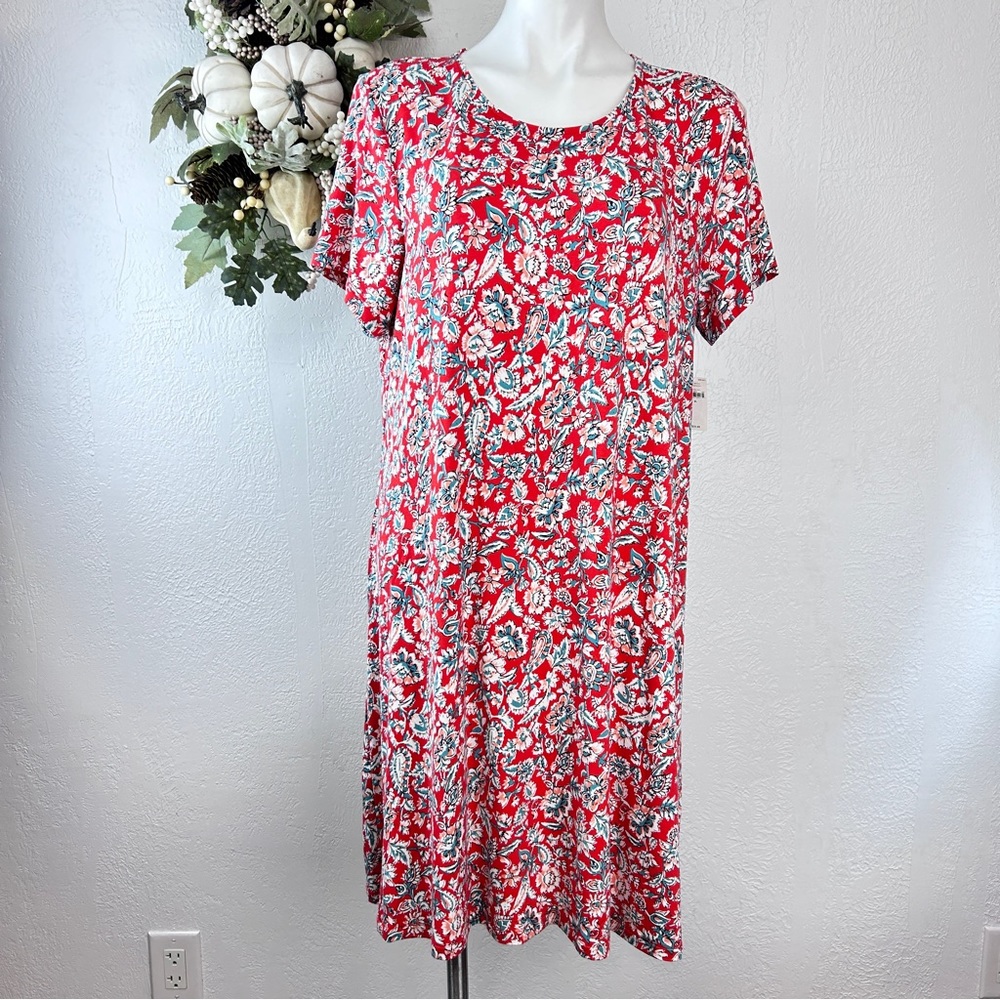 Old Navy Swing Dress Red Floral Short Sleeve